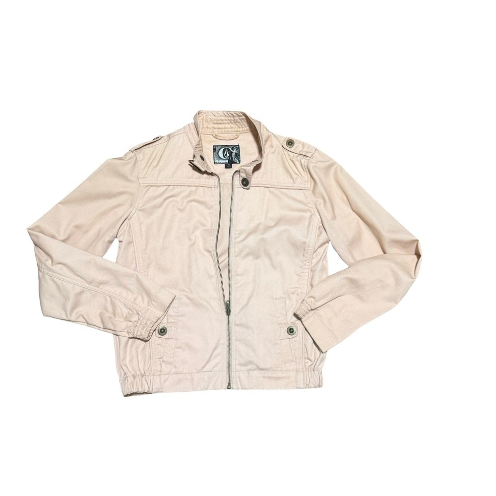 VTG Volcom Women's Blush Pink Utility Jacket Zip-Up Moto Biker Y2K Size M Canvas